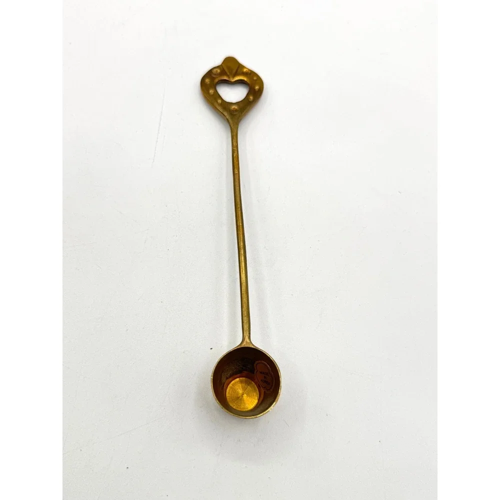 Vintage Solid Brass Heart Handle Measuring Spoon Long Coffee Scoop Made in Korea